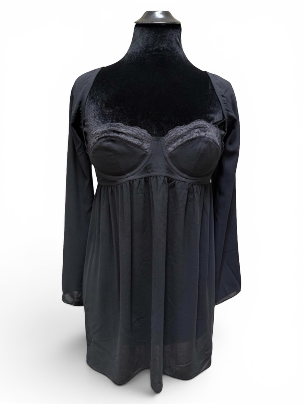 RARE Y2K  Moda International Lace Trim Chiffon Babydoll Tunic Mini Dress